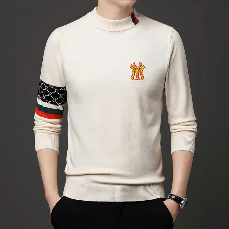 Embroidery Ideas - เสื้อสเวตเตอร์ถักแบบสวมหัวคอกลมของผู้ชายเสื้อผ้าผู้ชายแฟชั่นแบบถักแบรนด์หรูระดับไฮเอนด์สำหรับฤดูใบไม้ร่วงและฤดูหนาว