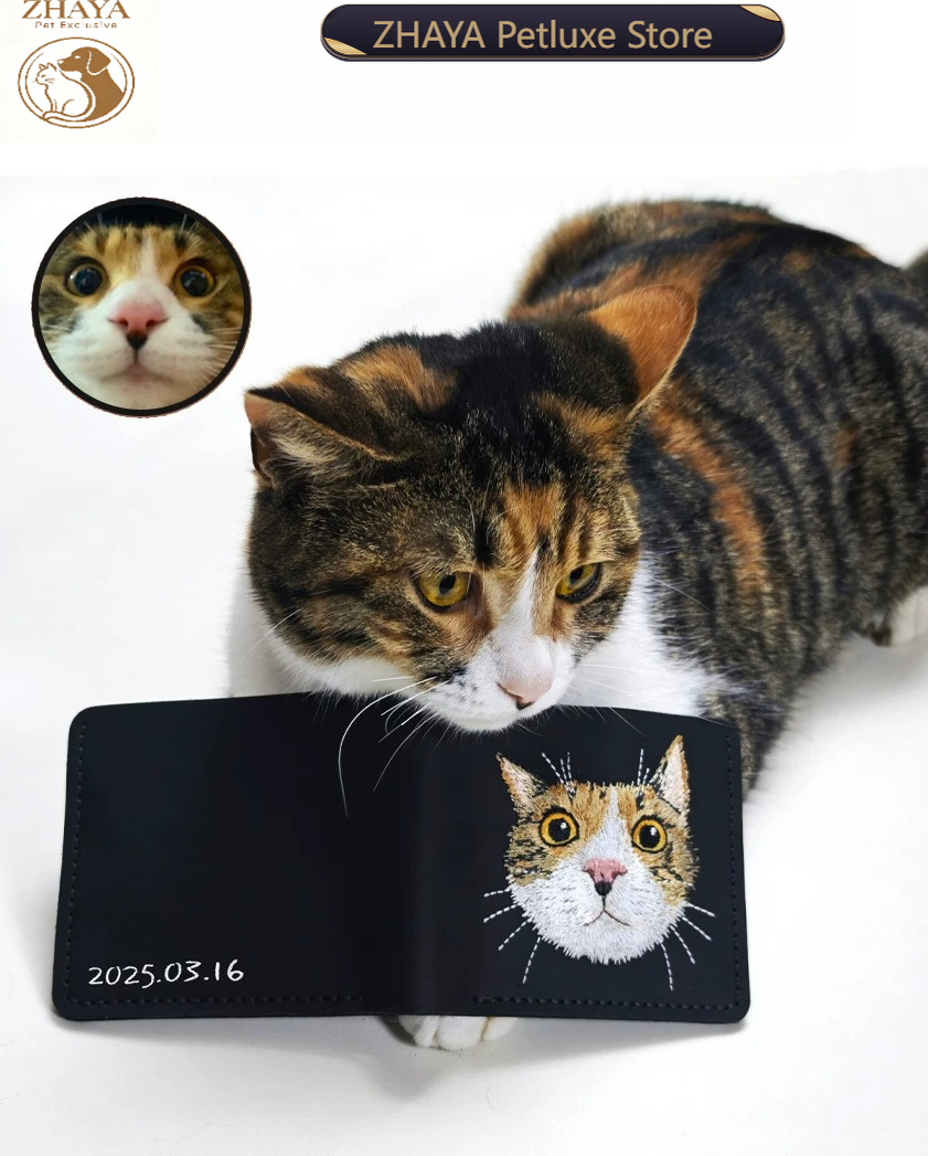 Embroidery Wallet - กระเป๋าสตางค์หนังแท้แบบกำหนดเอง ปักภาพสัตว์เลี้ยง ภาพคู่รัก ของขวัญวันครบรอบแต่งงาน ของขวัญวันเกิดสุดสร้างสรรค์ ZHAYA