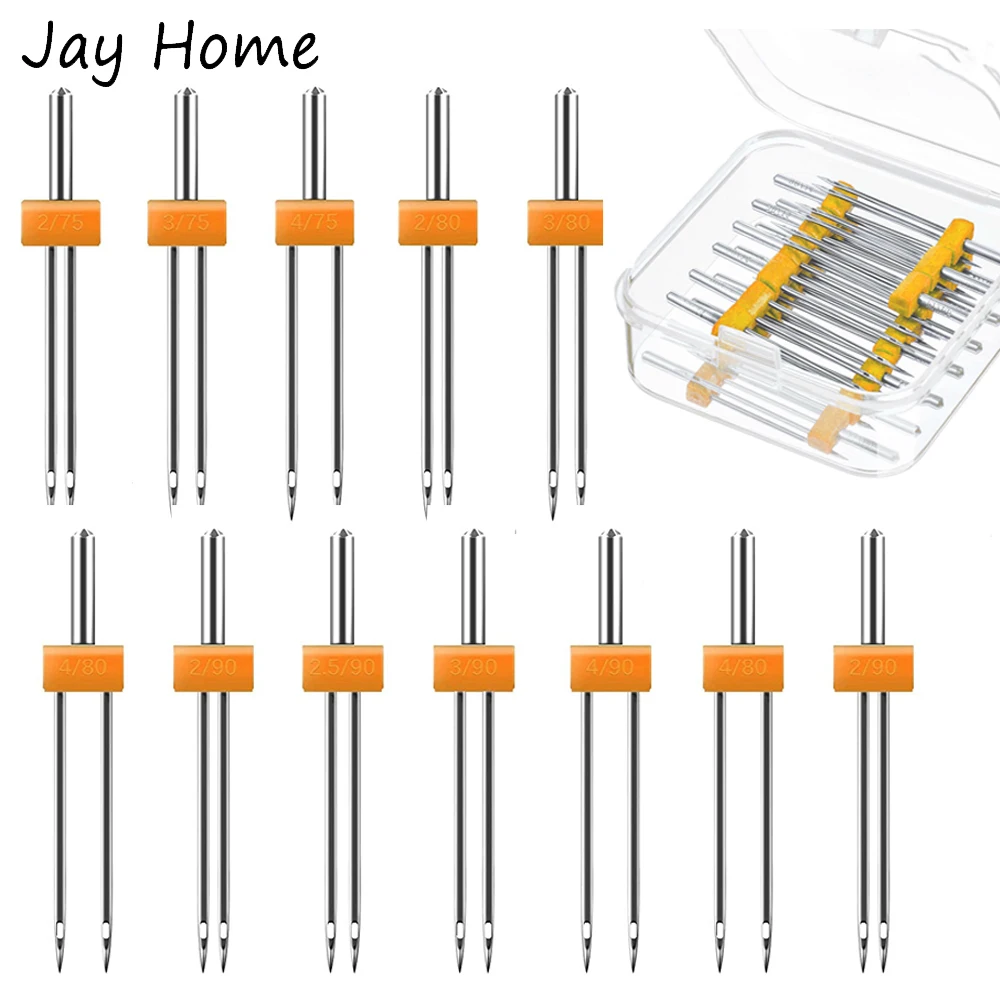 Embroidery Generator - 10PCS จักรเย็บผ้าเข็มคู่คู่เข็มคู่ Pins เข็มยืดคู่พร้อมกล่องพลาสติกสําหรับจักรเย็บผ้าในครัวเรือน