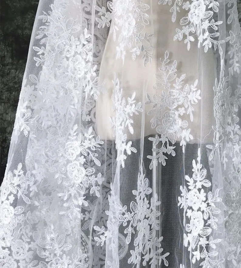 Embroidery Veil - สีขาววินเทจดอกไม้เย็บปักถักร้อยลูกไม้ผ้าที่ละเอียดอ่อนดอกไม้t ulleผ้าชุดผ้า,ผ้าคลุมหน้าเจ้าสาวชุดลูกไม้ผ้า1หลา