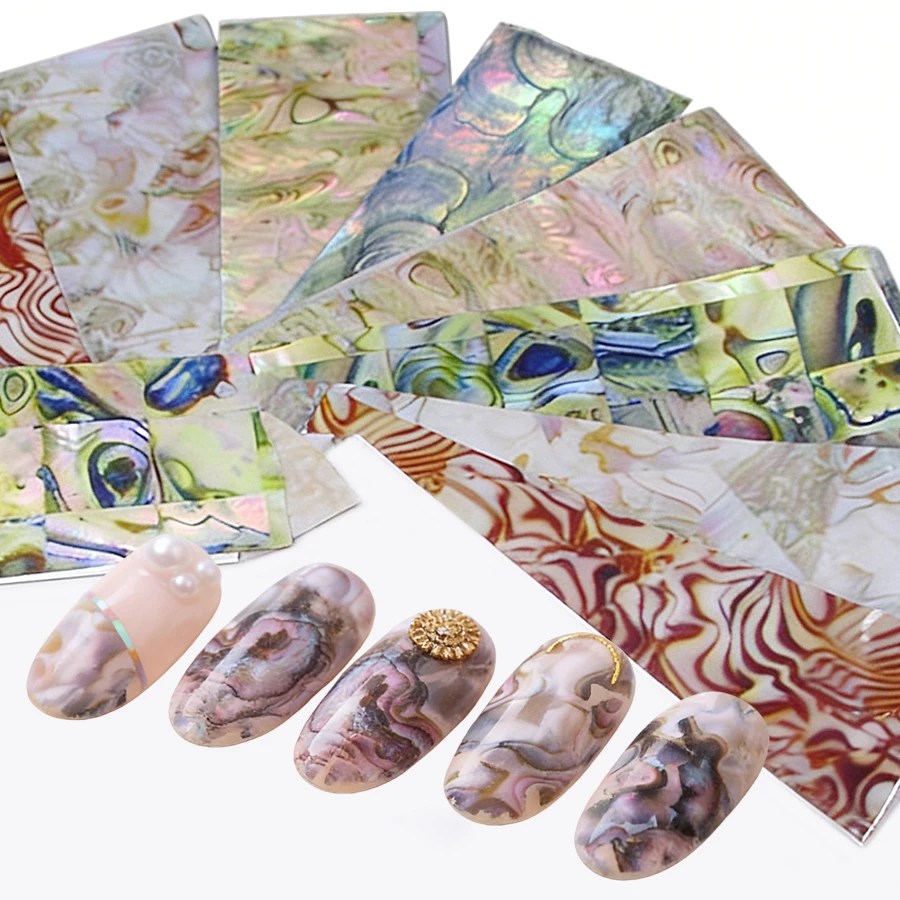 Transfer Paper Carbon - สติ๊กเกอร์ติดเล็บลายหินอ่อนและเปลือกหอย 16 แผ่น ขนาด 4x20 ซม.