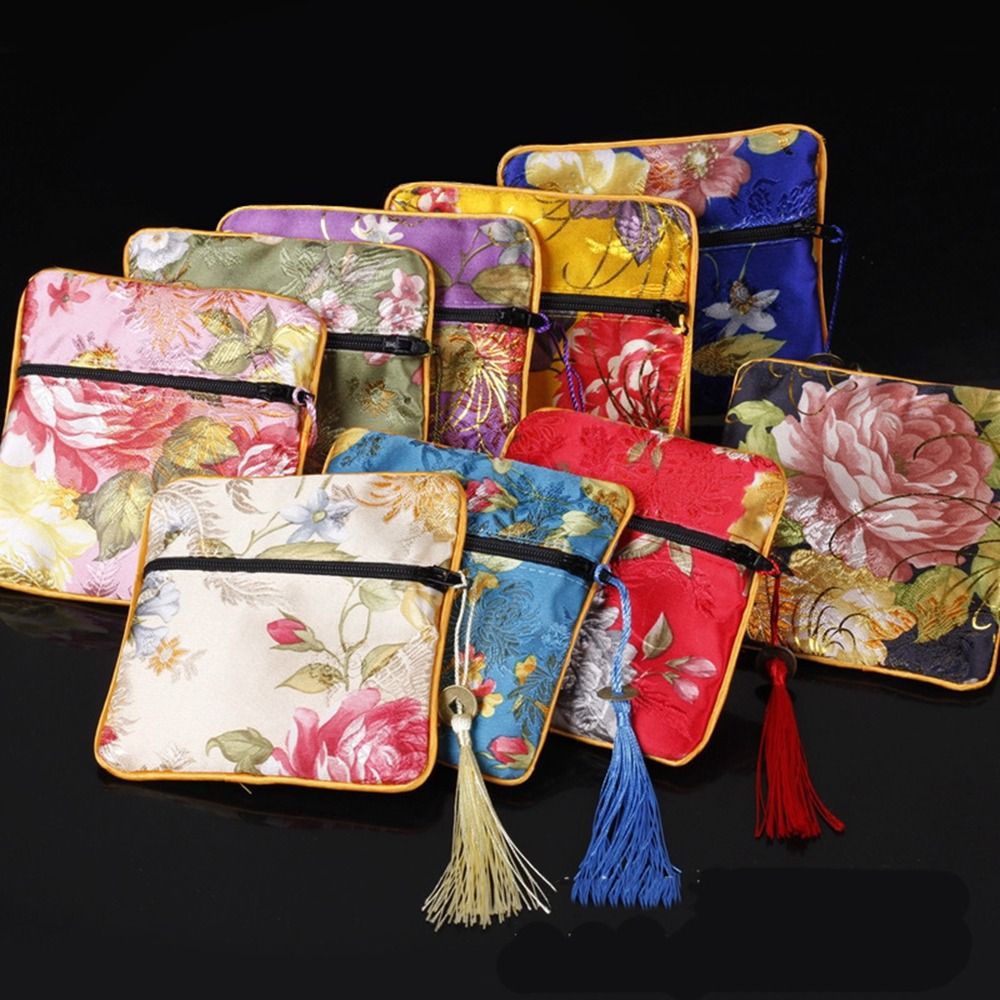 Embroidery Wallet - กระเป๋าใส่เหรียญปักลายดอกไม้ กระเป๋าผ้าใส่เงิน กระเป๋าใส่เครื่องสำอาง กระเป๋าใส่ลิปสติก กระเป๋าเก็บเครื่องประดับ