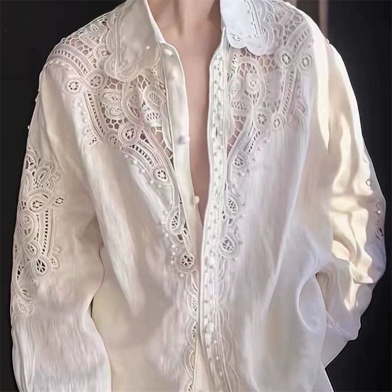 Embroidery Ideas - เสื้อเชิ้ตสีขาวสไตล์ดีไซเนอร์สำหรับผู้หญิง ระดับไฮเอนด์ หรูหรา แบบโปร่ง คอลเลคชั่นใหม่ ฤดูใบไม้ผลิ/ฤดูร้อน