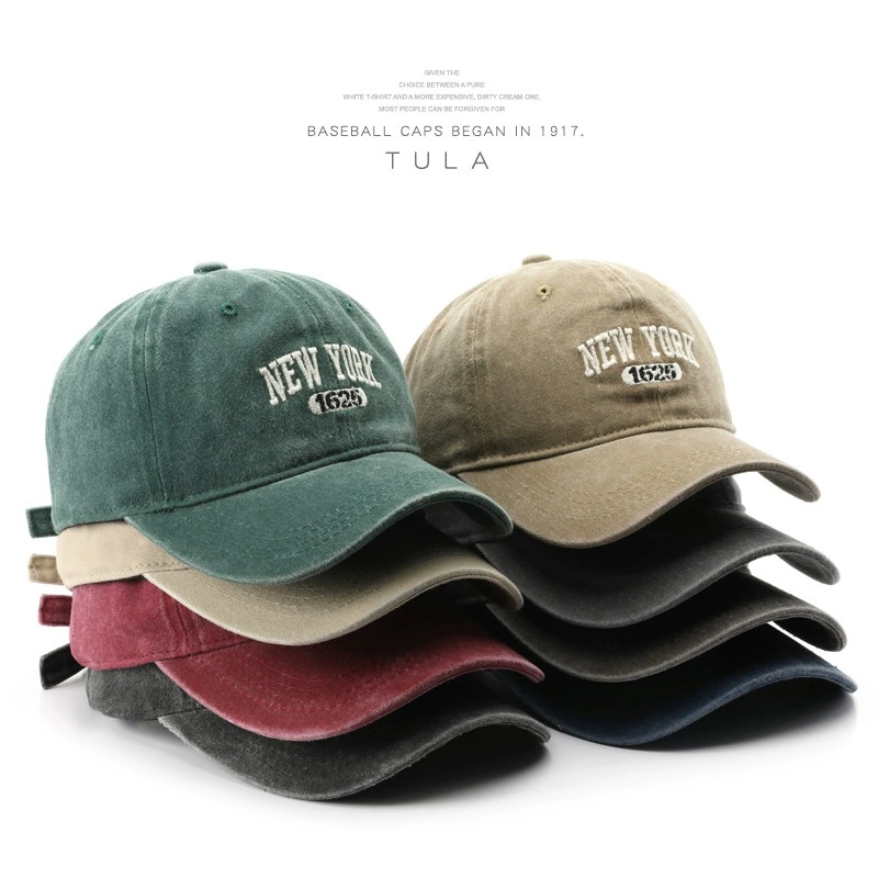Embroidery York - หมวกแก๊ปปักลาย NEW YORK สไตล์เรโทร สำหรับผู้ชายและผู้หญิง หมวกเบสบอลวินเทจแบบซักล้าง