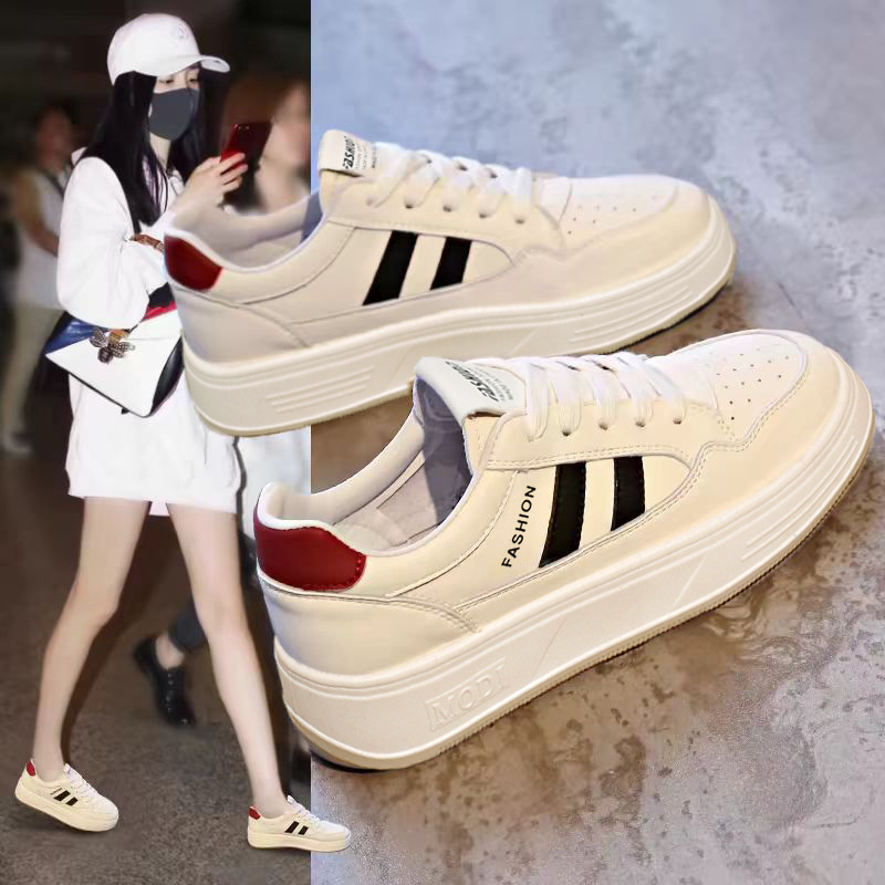 Embroidery White - รองเท้าผ้าใบเสริมส้นสำหรับผู้หญิง จัดส่งฟรี น้ำหนักเบา ระบายอากาศได้ดี สีขาว รองเท้าเดินพื้นหนา