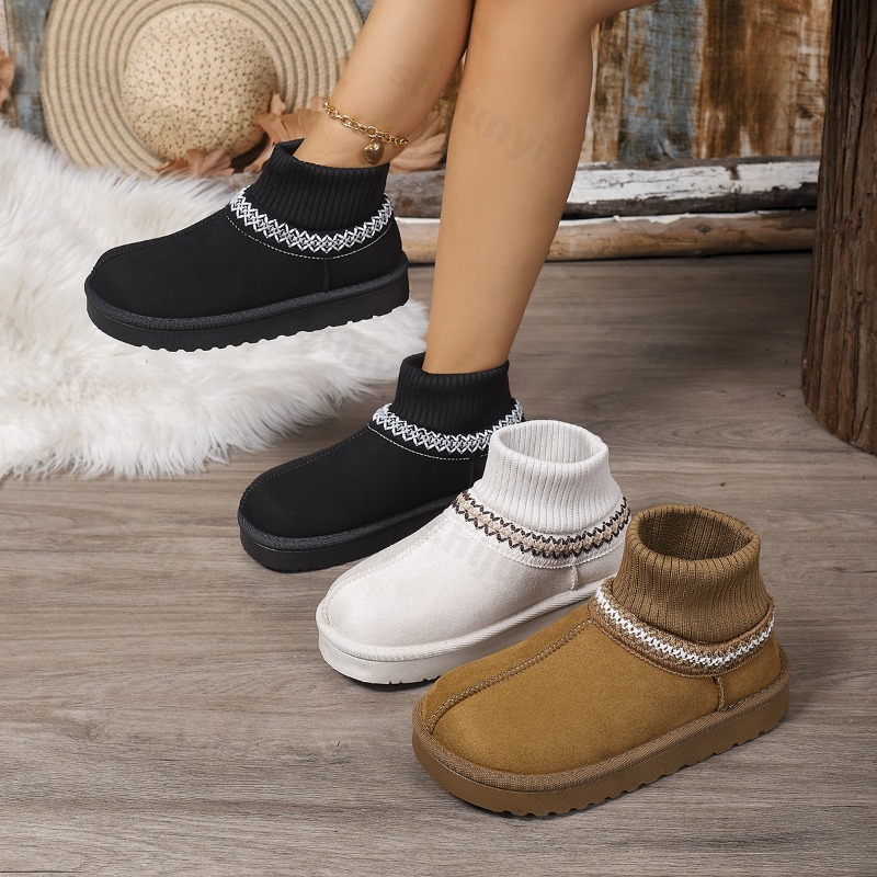 Embroidery On Socks - รองเท้าบูทหิมะพื้นหนาอเนกประสงค์แฟชั่นฤดูหนาวปี 2025 สำหรับผู้หญิง อุ่น นุ่ม สบาย