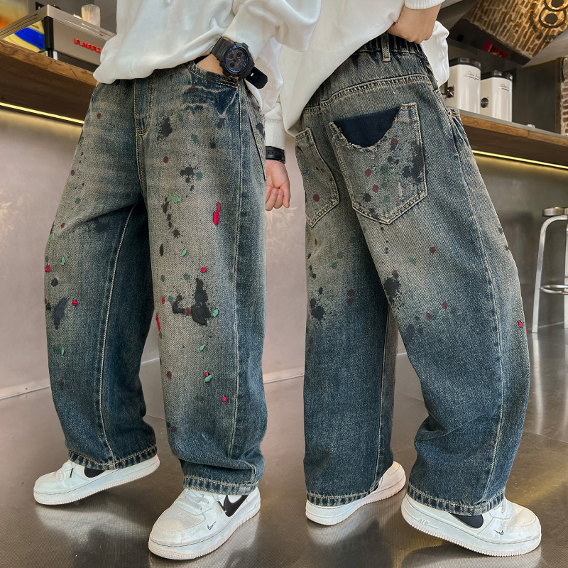 Embroidery Jeans - เด็กคลาสสิกเด็ก Vintage Blue สกปรกกางเกงยีนส์สําหรับวัยรุ่นสบายๆเย็บปักถักร้อยพิมพ์กางเกงยีนส์กางเกงอายุ 5 6