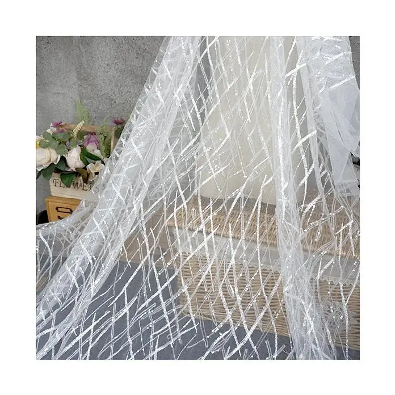 Embroidery Veil - Heavy Sequins ลูกไม้ผ้าดอกไม้เย็บปักถักร้อยนุ่มสีขาวผ้า Tulle สําหรับงานแต่งงานลูกไม้ชุดเจ้าสาวผ้าคลุมหน้าลูกไม้ 51