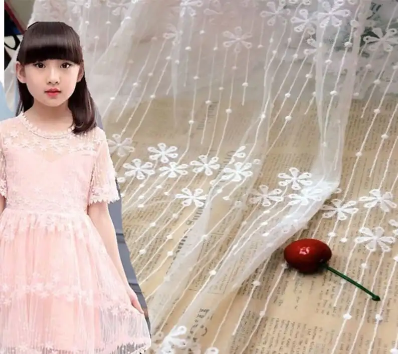 Embroidery Veil - 1 หลาดอกไม้เย็บปักถักร้อยลูกไม้ผ้านุ่มสีขาวผ้า Tulle สําหรับสาวชุด Tutu ชุดแต่งงานชุดเจ้าสาว