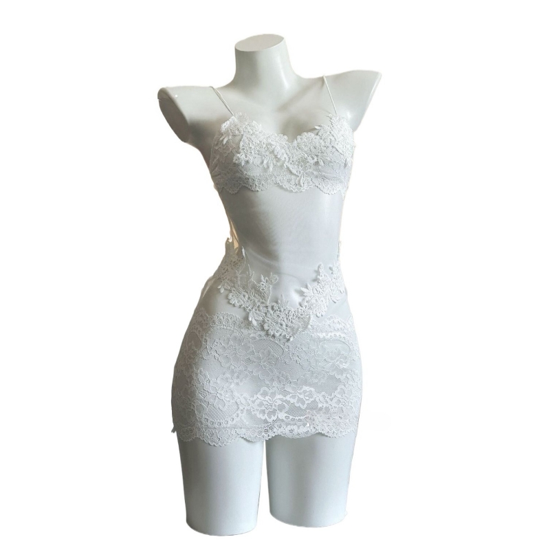 Embroidery Dress - ชุดเดรสลูกไม้เซ็กซี่ปักลายฉลุ ชุดนอนซีทรู ชุดชั้นในโชว์หลัง ชุดคอสเพลย์ ชุดชั้นในเว้าลึกสำหรับสาวๆ