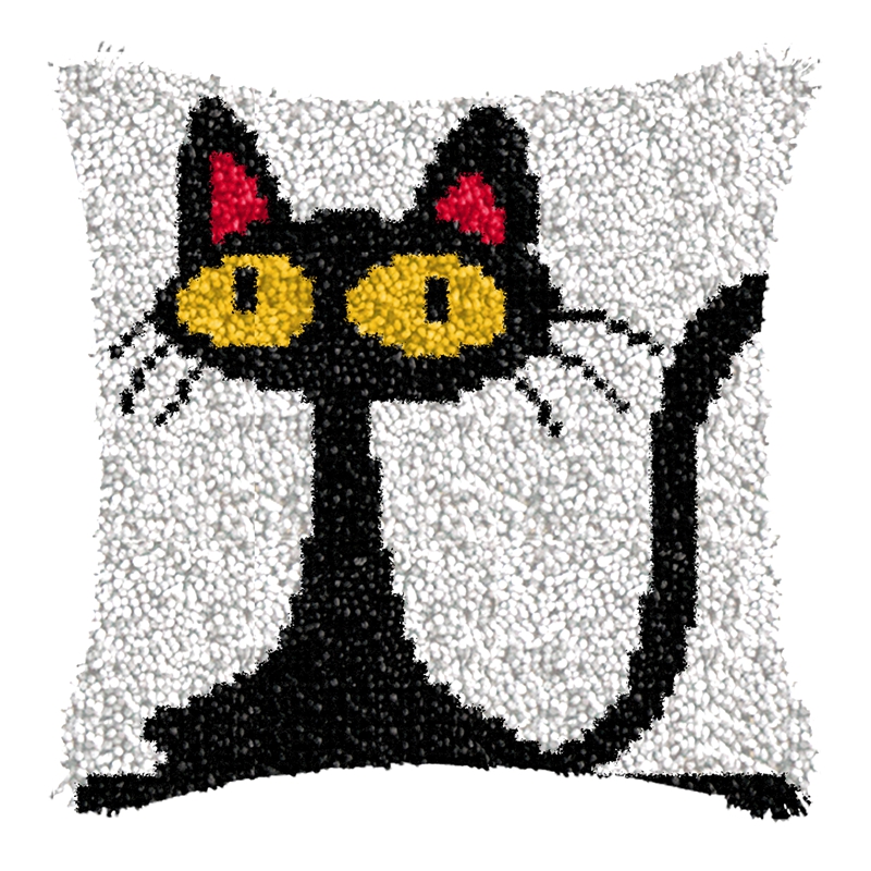 Black Cat Cushion Smyrna ปุ่มแ - Printed Embroidery Kit บทวิจารณ์และราคา