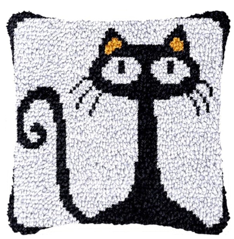 Black Cat Cushion Smyrna ปุ่มแ - Printed Embroidery Kit บทวิจารณ์และราคา