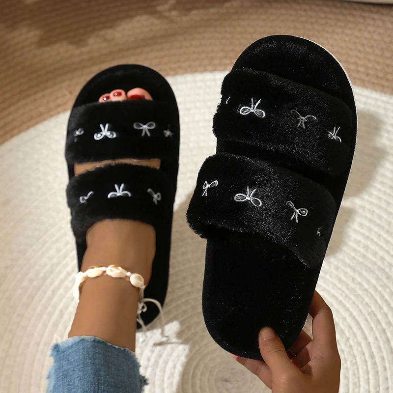 รองเท้าแตะแฟชั่นปักลายโบว์ ขนน - Embroidery Garments บทวิจารณ์และราคา