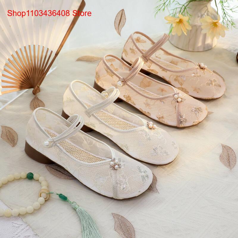 รองเท้าส้นเตี้ยตาข่ายแบบใหม่พร - Embroidery Shoes บทวิจารณ์และราคา