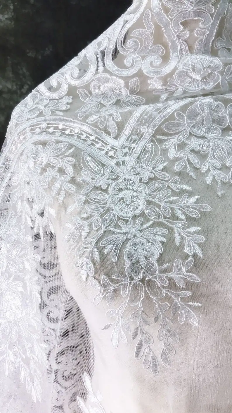 สีขาววินเทจดอกไม้เย็บปักถักร้อ - Embroidery Veil บทวิจารณ์และราคา
