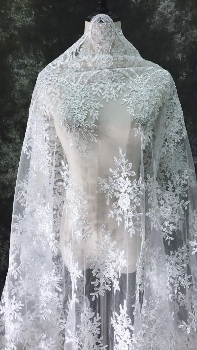 สีขาววินเทจดอกไม้เย็บปักถักร้อ - Embroidery Veil บทวิจารณ์และราคา