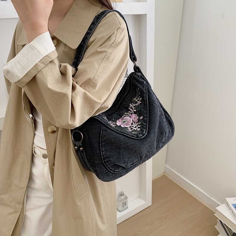กระเป๋าสะพายข้างผ้ายีนส์วินเทจ - Embroidery Jeans บทวิจารณ์และราคา