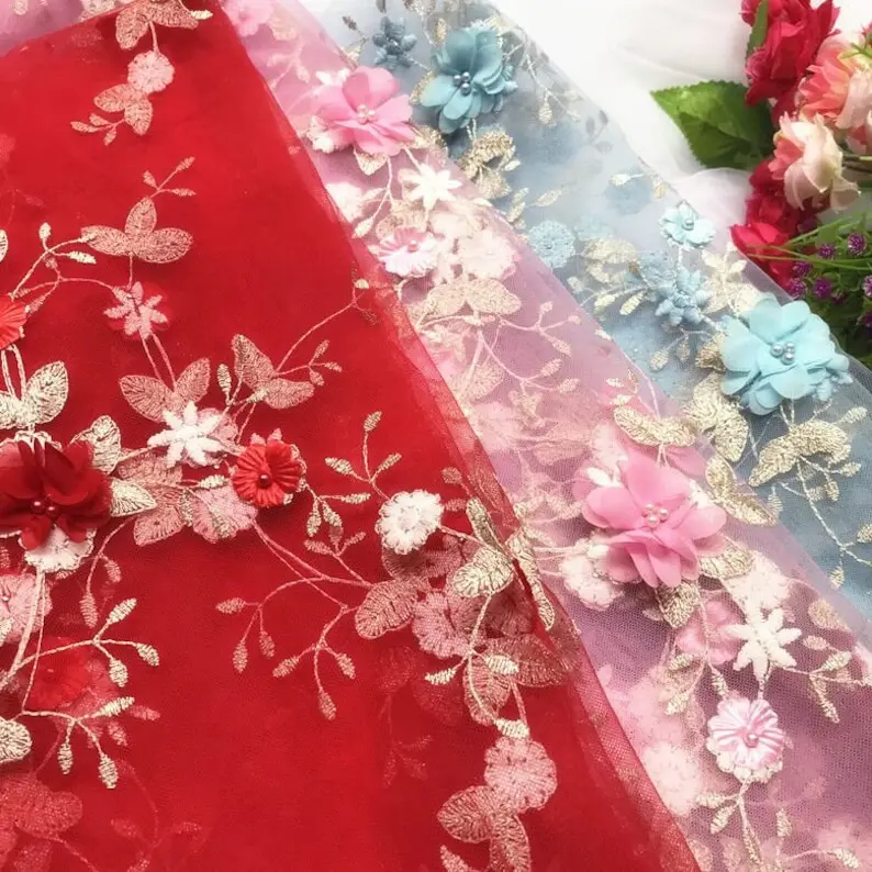 7 สี 3D ชีฟองดอกไม้เย็บปักถักร - Embroidery Veil บทวิจารณ์และราคา