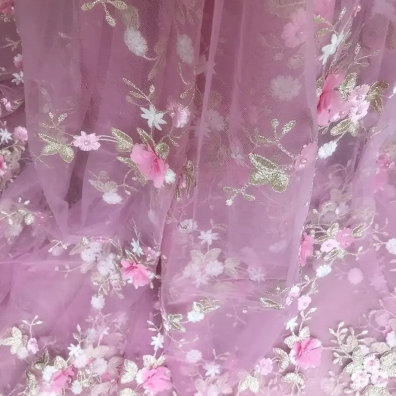 7 สี 3D ชีฟองดอกไม้เย็บปักถักร - Embroidery Veil บทวิจารณ์และราคา