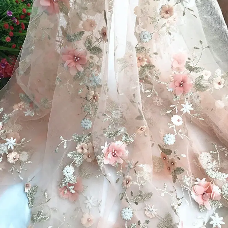 7 สี 3D ชีฟองดอกไม้เย็บปักถักร - Embroidery Veil บทวิจารณ์และราคา