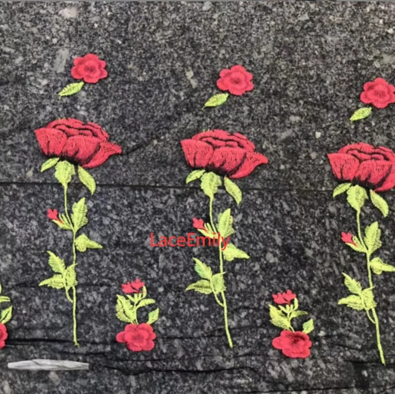 Red Rose ลูกไม้ผ้าดอกไม้เย็บปั - Embroidery Veil บทวิจารณ์และราคา