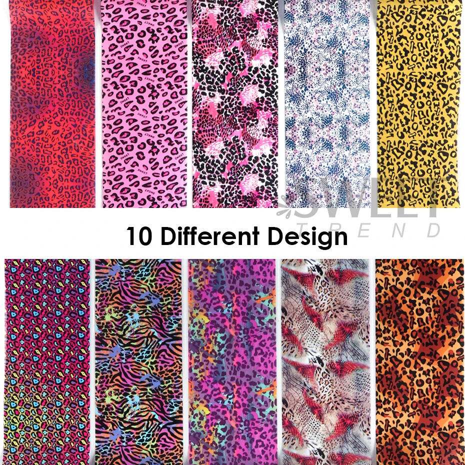 10pcs สีสันเสือดาวพิมพ์เล็บโอน - Transfer Paper Carbon บทวิจารณ์และราคา