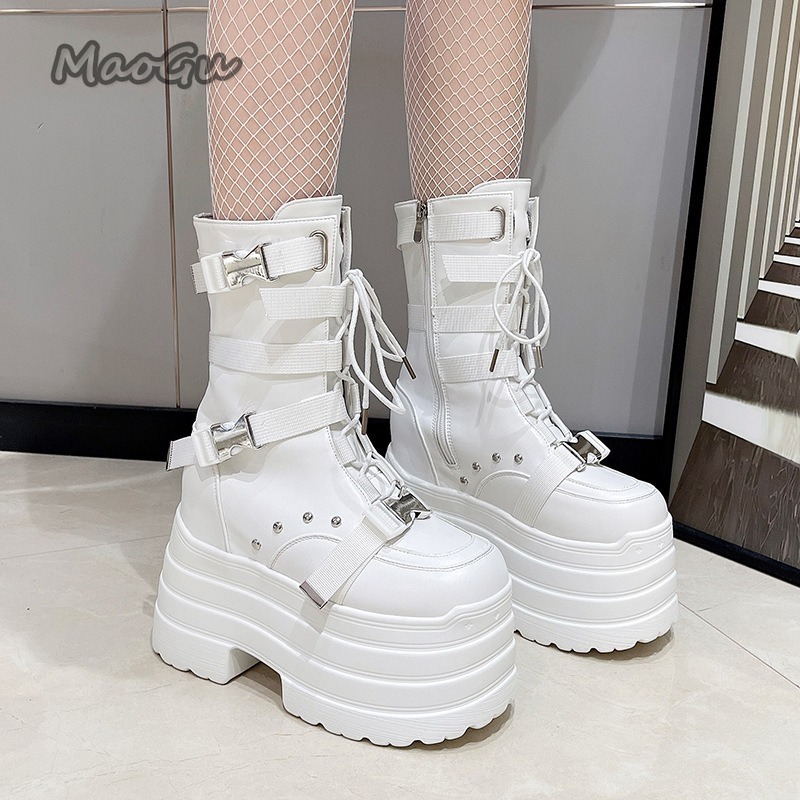 รองเท้าบูทสั้นผู้หญิงแฟชั่นดีไ - Embroidery White บทวิจารณ์และราคา