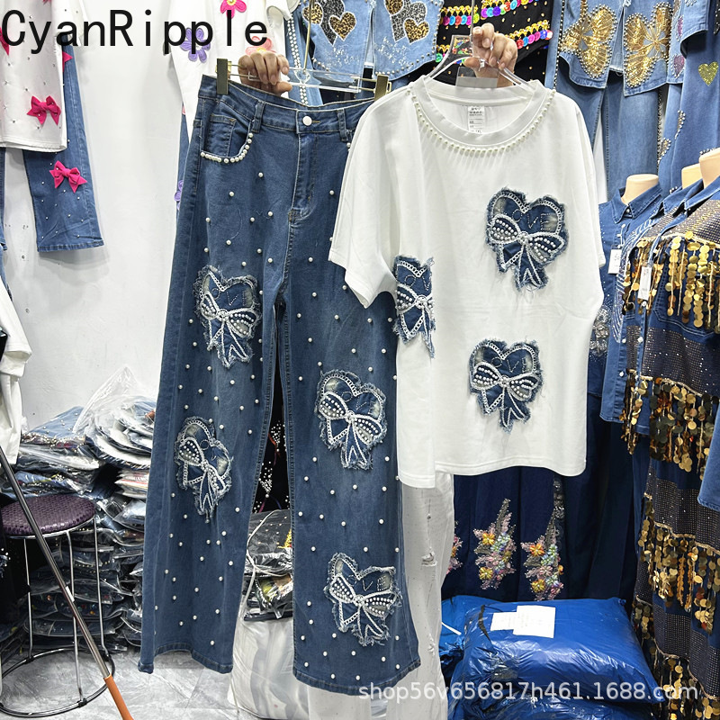 ชุดเซ็ตสองชิ้นสำหรับผู้หญิง ฤด - Embroidery Jeans บทวิจารณ์และราคา