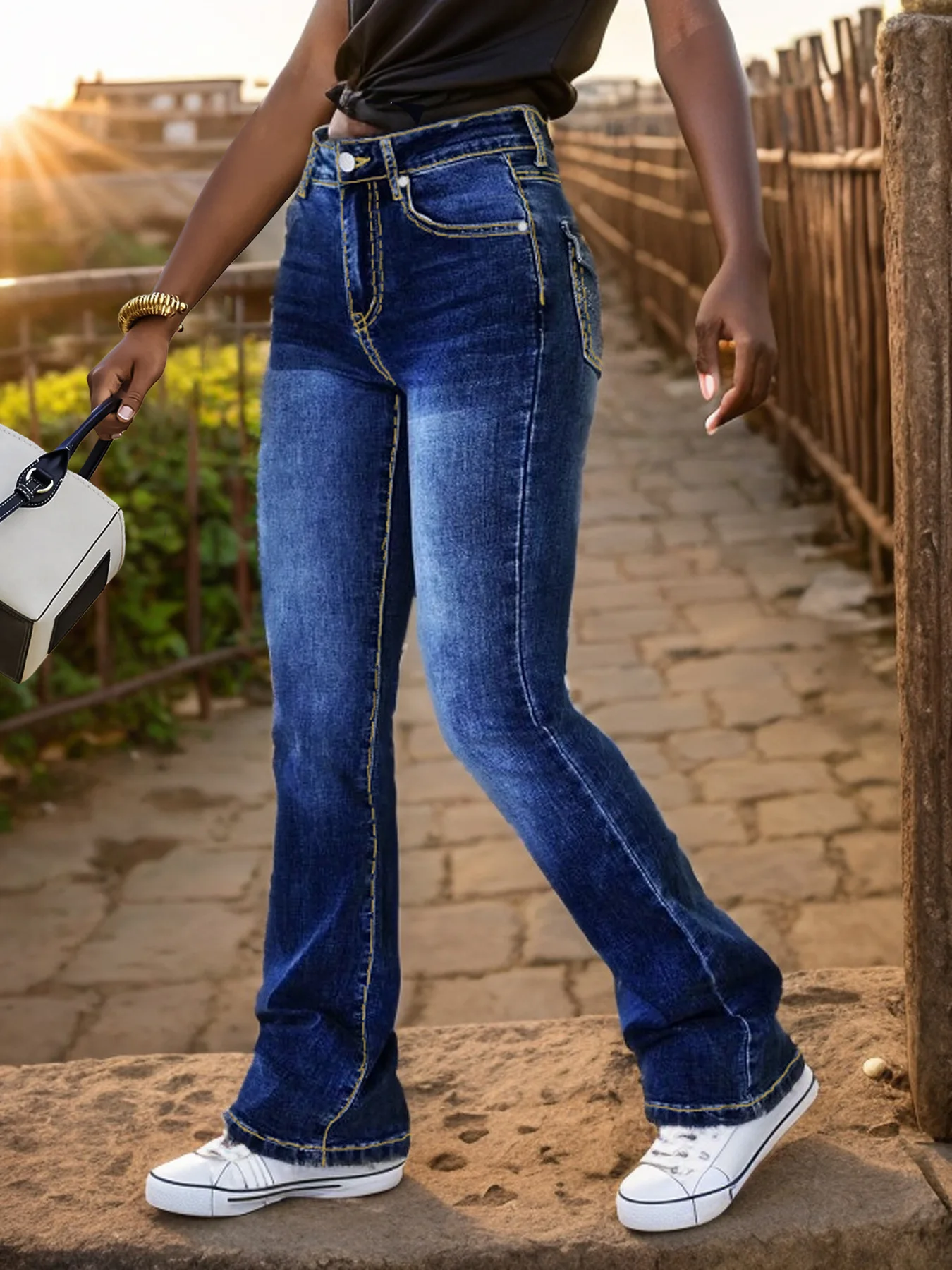 DENIM Flareกางเกงผู้หญิงล้างกา - Embroidery Jeans บทวิจารณ์และราคา