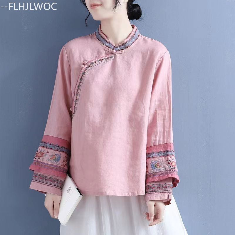 เสื้อเชิ้ตผ้าฝ้ายลินินปักลายสไ - Embroidery Ideas บทวิจารณ์และราคา