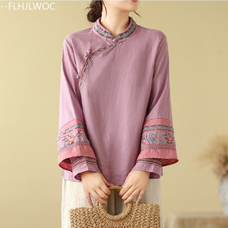 เสื้อเชิ้ตผ้าฝ้ายลินินปักลายสไ - Embroidery Ideas บทวิจารณ์และราคา