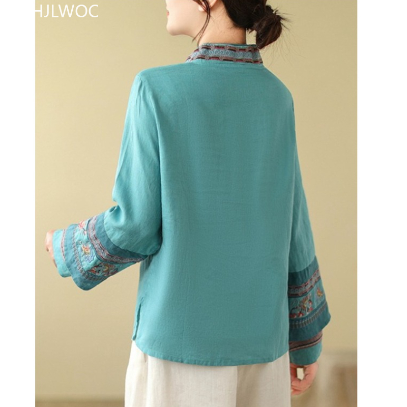 เสื้อเชิ้ตผ้าฝ้ายลินินปักลายสไ - Embroidery Ideas บทวิจารณ์และราคา