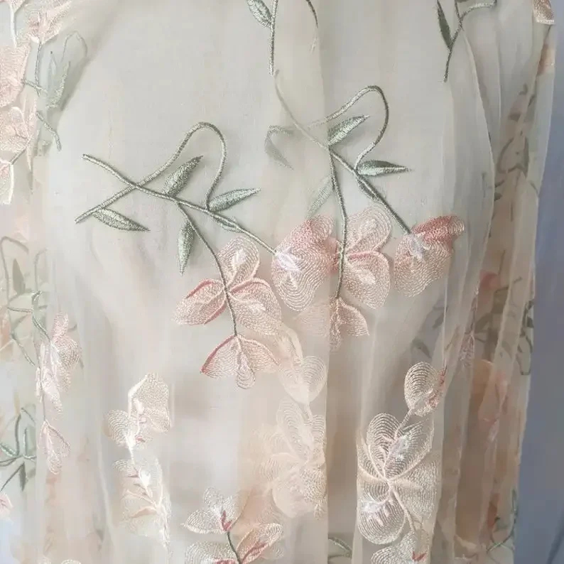 ผ้าลูกไม้ลายดอกไม้สวยงาม สีแอพ - Embroidery Veil บทวิจารณ์และราคา