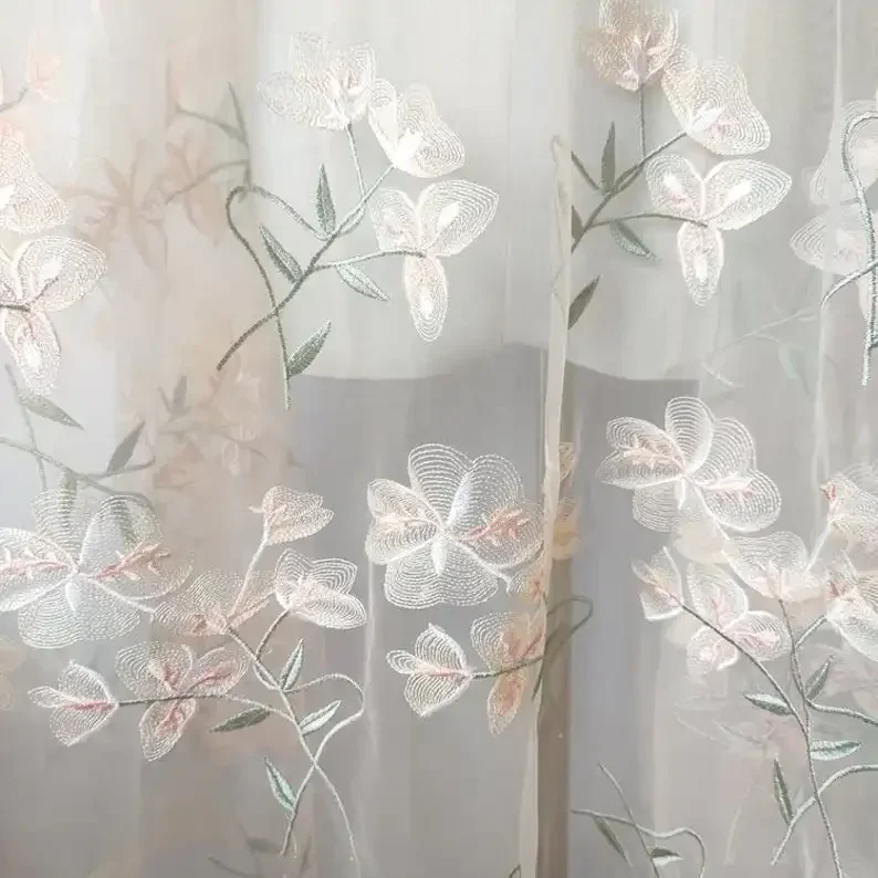 ผ้าลูกไม้ลายดอกไม้สวยงาม สีแอพ - Embroidery Veil บทวิจารณ์และราคา