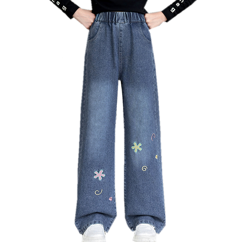 แฟชั่นเกาหลีเด็กตรงกางเกงยีนส์ - Embroidery Jeans บทวิจารณ์และราคา