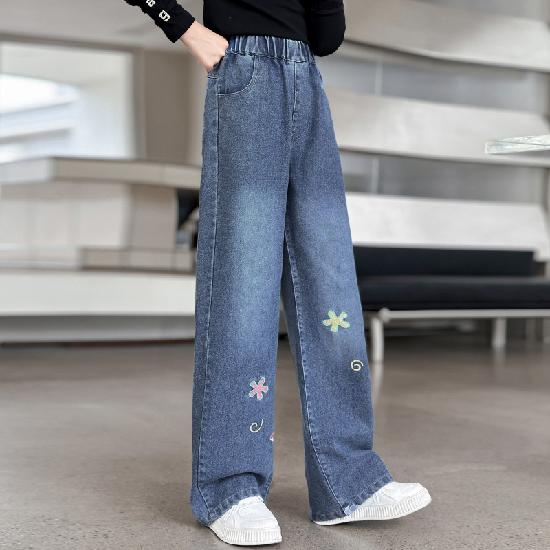 แฟชั่นเกาหลีเด็กตรงกางเกงยีนส์ - Embroidery Jeans บทวิจารณ์และราคา