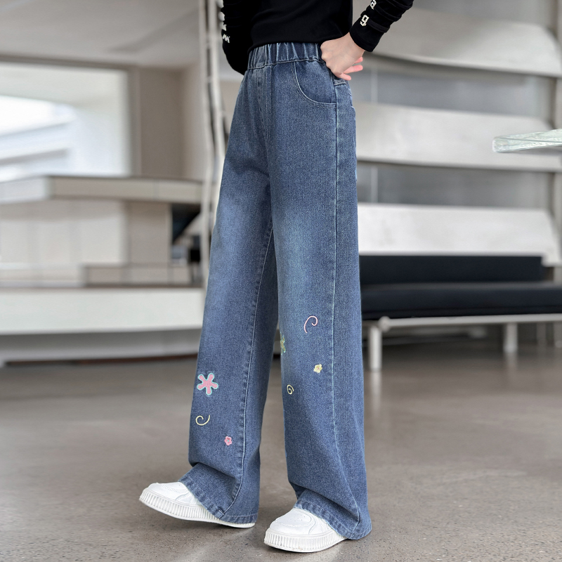 แฟชั่นเกาหลีเด็กตรงกางเกงยีนส์ - Embroidery Jeans บทวิจารณ์และราคา