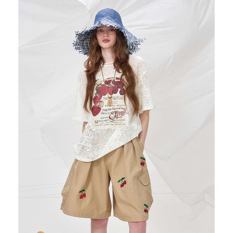 ELFSACK เสื้อยืดตาข่ายพิมพ์ลาย - Embroidery White บทวิจารณ์และราคา